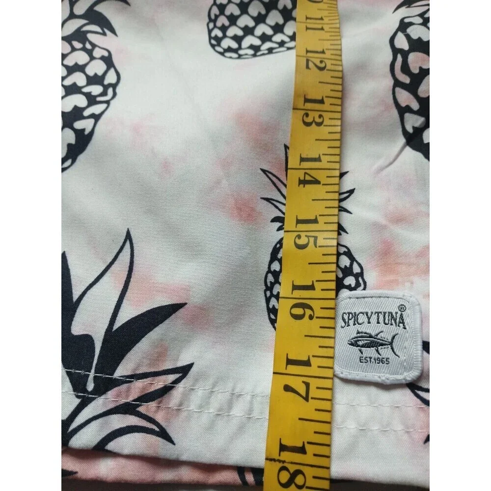 Spicy Tuna Swim Trunks Men XL Pineapple Print White Pink Beach Shorts